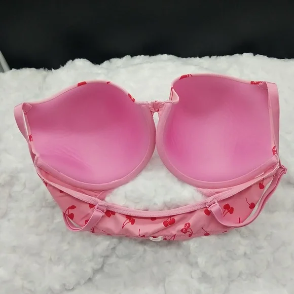PINK Victoria's Secret Pink with Red Heart Cherries 36D T-shirt Underwire Bra - Picture 3 of 5